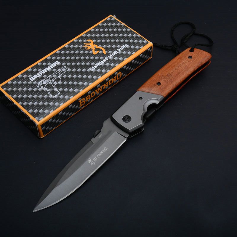 Large Size Browning DA52 Titanium Tactical Folding Knife 3Cr13 Wood Handle Outdoor Camping