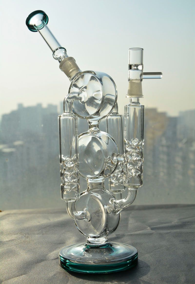 2019 2017 Coloful Big Bong Recycler Glass Bong 3 Round Recycler Oil