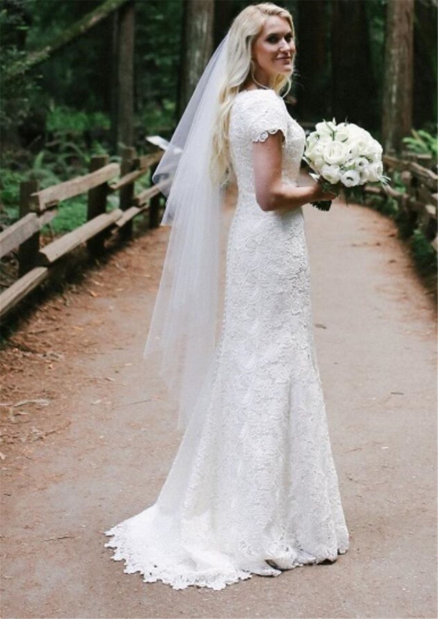Short Sleeves Modest Wedding Dresses With Sleeves Mermaid Wedding