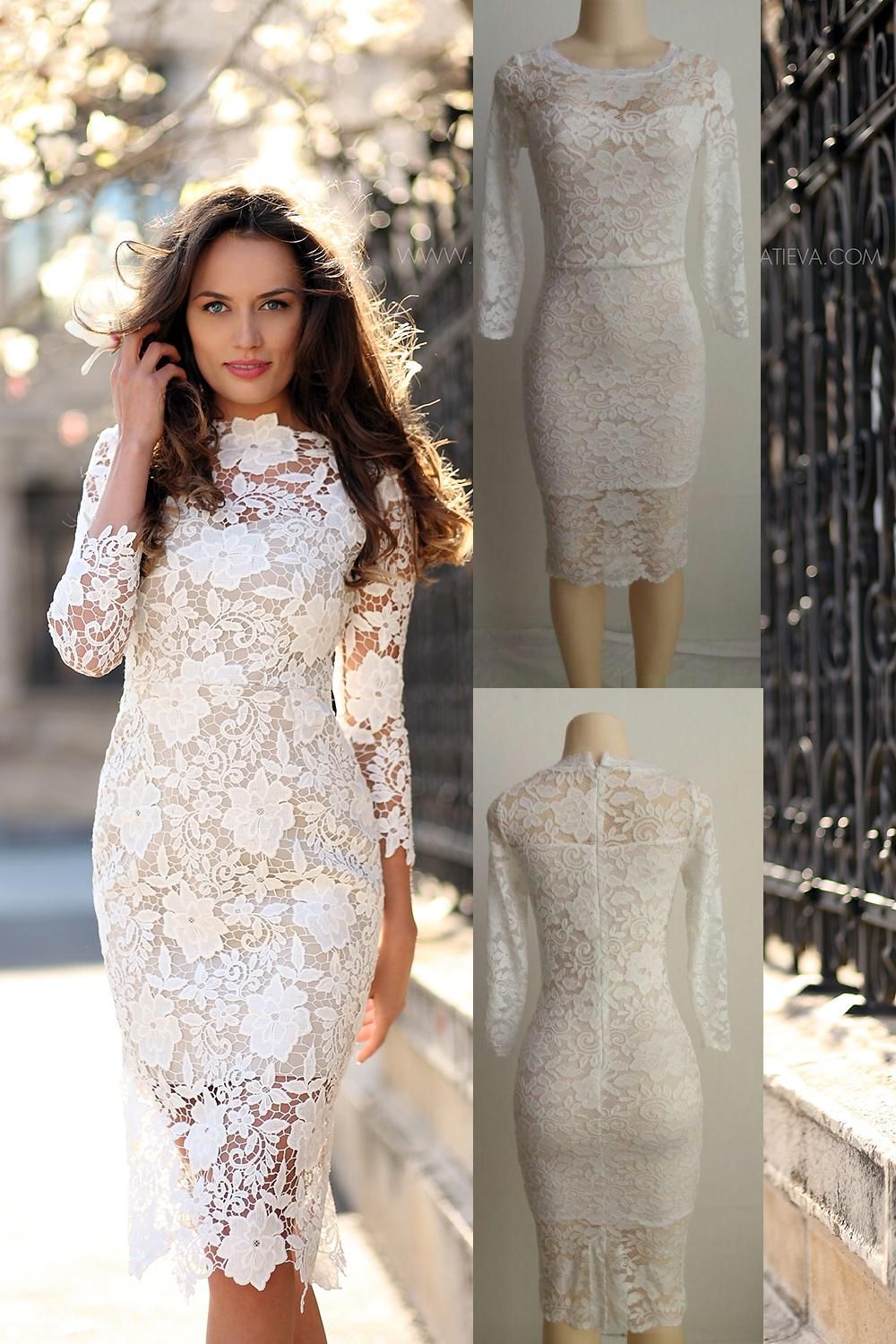 Party Frauen Kleider Bodycon Langarm Sommer Mantel Floral Bleistift Midi 2017 Elegante Spitze Crochet Weiß 3JlcK1TF
