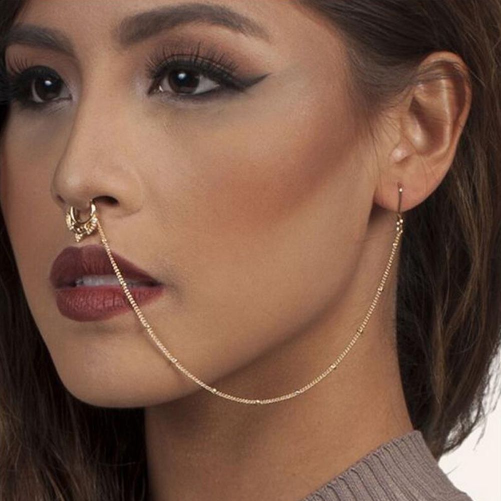 2017 2017 New Nose Chain Set Gold Silver Color Nose Ring Stud and Ear Nose Piercing