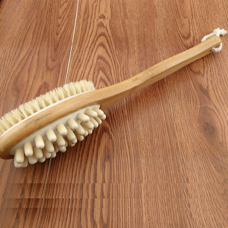 2019 Wood Bamboo Bath Body Brush For Back Scrubber, Natural Bristles
