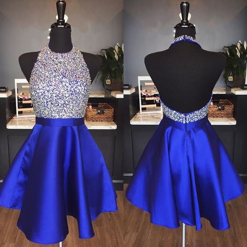 short blue grad dresses