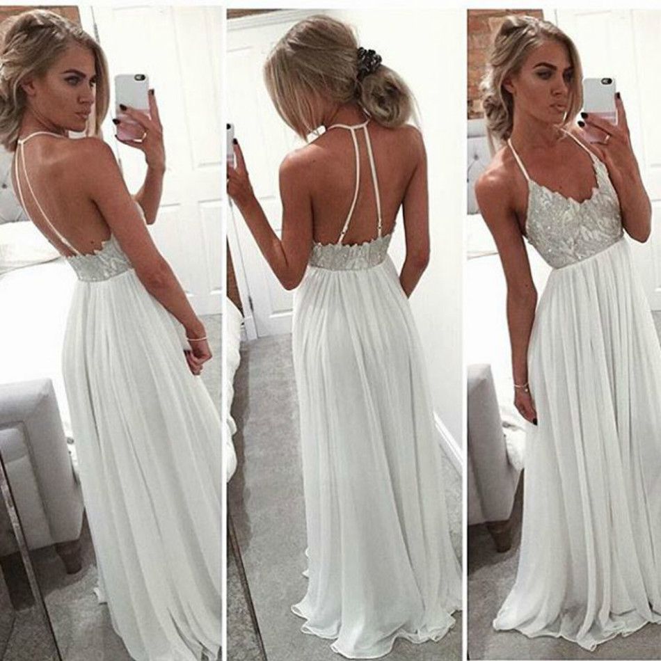 white chiffon prom dress