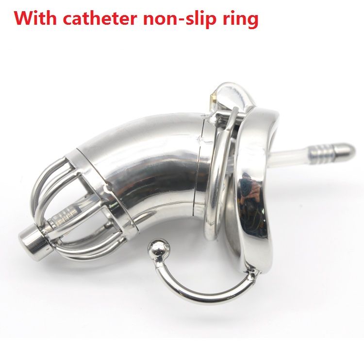 Dormant Lock Design Medium Male Stainless Steel Cock Cage With Catheter Penis Non-Slip Ring Chastity Belt Device BDSM Sex Toy C278