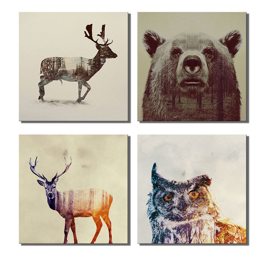 2018 animal double exposure photography canvas wall art prints 12 x