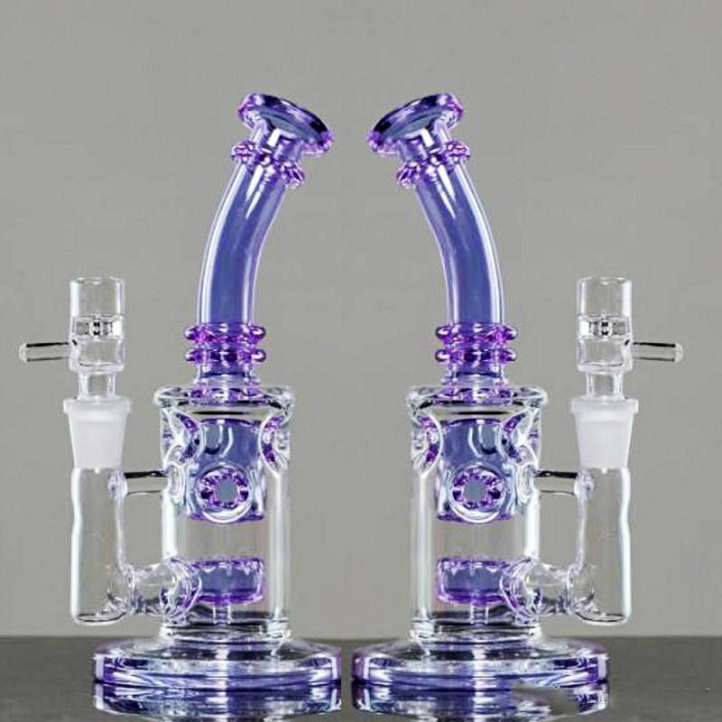2019 Purple Glass Bong Ater Pipes Headshower Perc Smoking Pipes 21cm