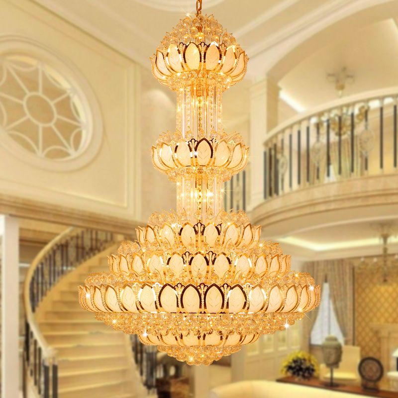 Crystal Pendant Chandeliers Lamp Round Villa Luxury High End Crystal Pendant Chandeliers Lamp Round Villa Luxury High End Lamps Large European Style Lobby Hotel Project Construction Light Farmhouse Chandelier