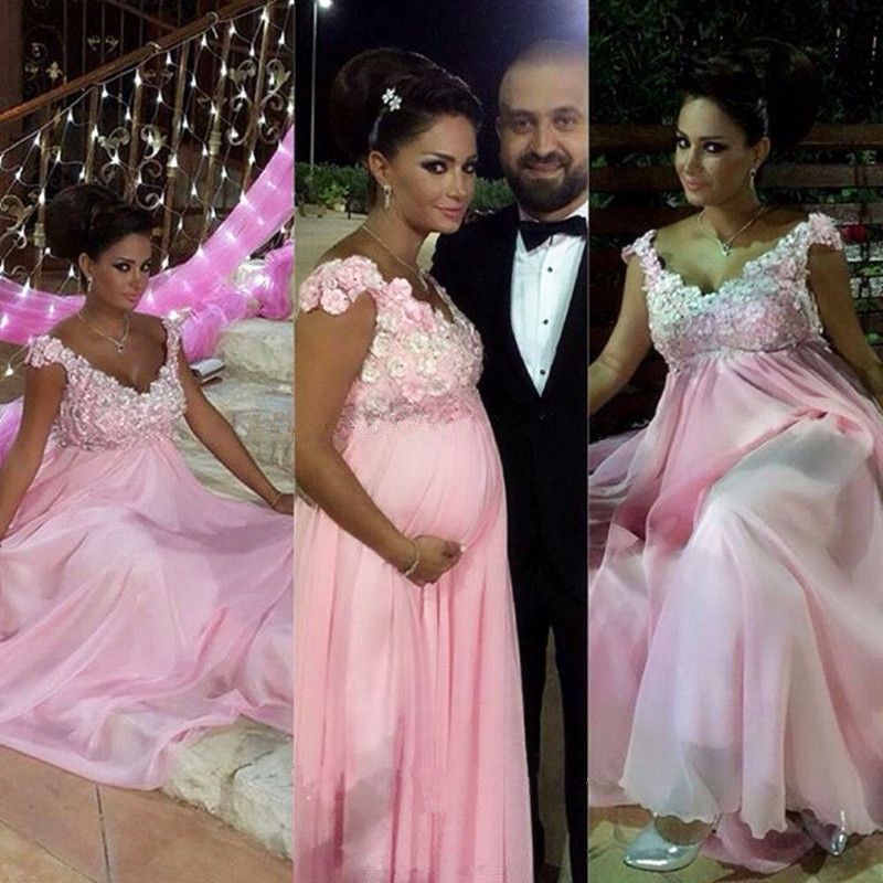 Compra Vestido De Noche De Maternidad Rosa 2017 Para Mujeres Embarazadas  Vestido De Fiesta Con Apliques De Flores Y Cuentas Lace Up Back Vestidos  Noche Barato | Entrega Rápida Y Calidad | Es.Dhgate