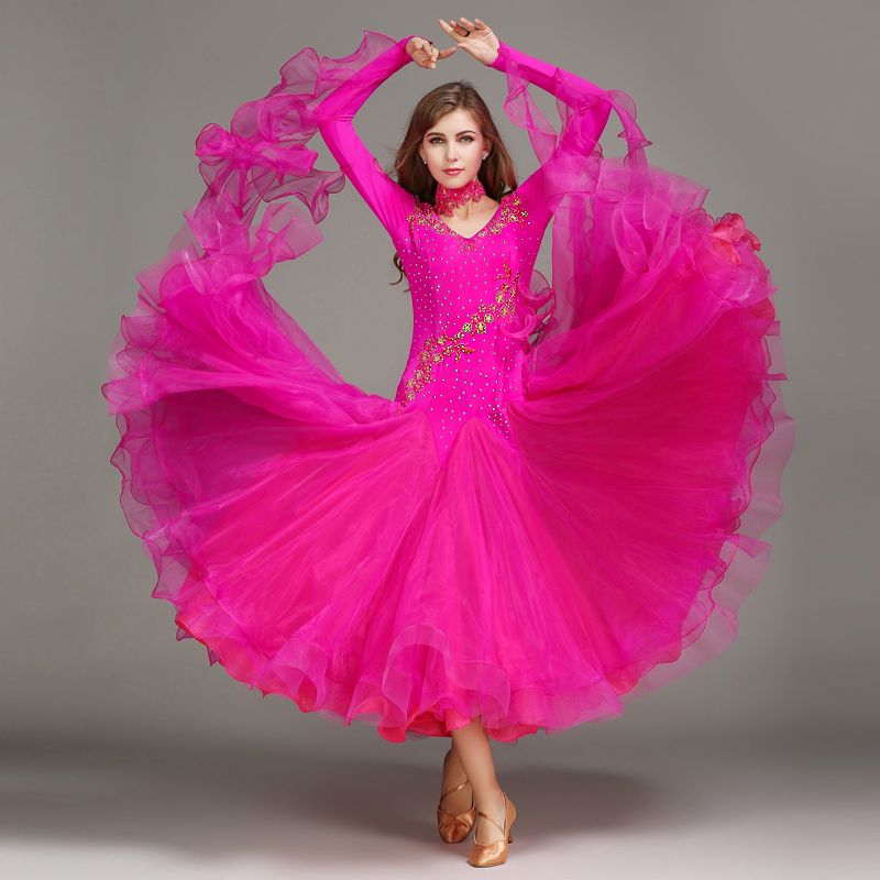 Women Standard Ballroom Dresses Long Sleeve Lycra Stretchy Dancing Costume Adult Waltz Ballroom