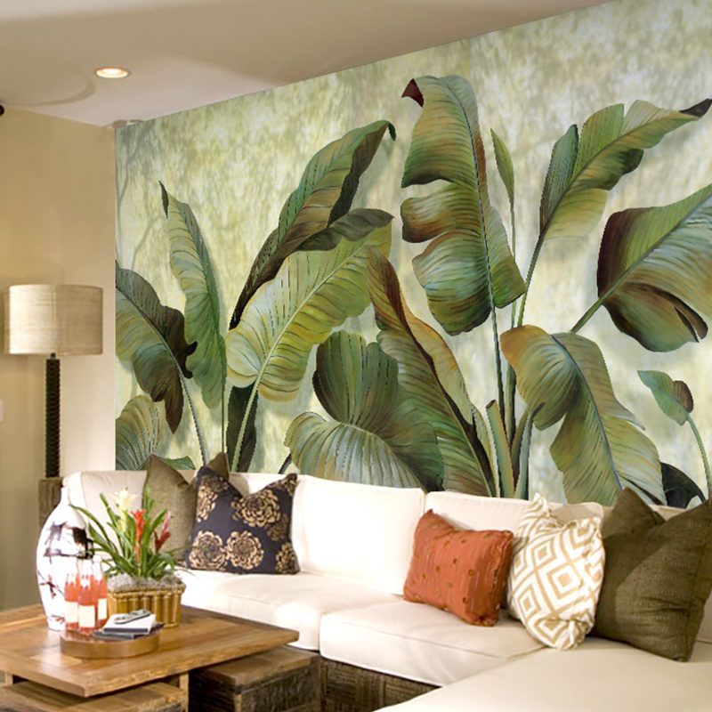 Custom Mural Wallpaper Southeast Asian Tropical Green Banana Leaf Custom Mural Wallpaper Southeast Asian Tropical Green Banana Leaf Bedroom Living Room Background Wall Decor Border