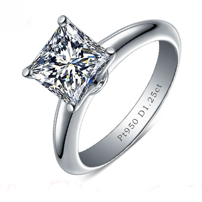 ForeverBeauty Classique 1.25CT Princesse Cut Diamond Ring Avec Solide 925 En Argent Sterling Plaqué Platine Femmes De Mariage Bagues De Fiançailles