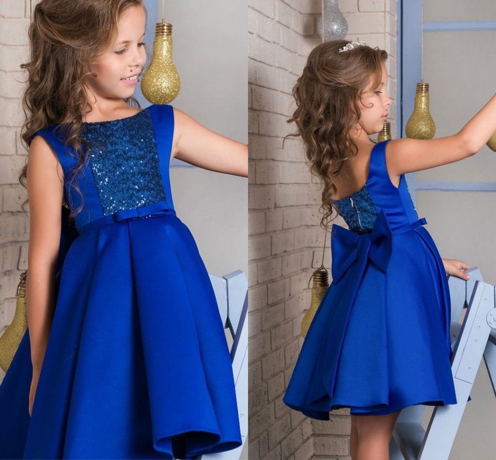 Blue Knee Length Flower Girl Dress