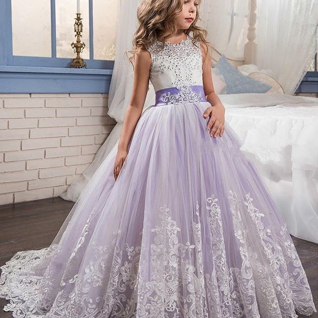 White Lavender Flower Girls Dresses 