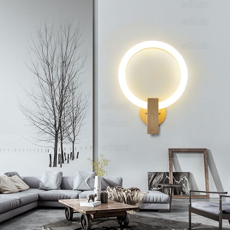 2018 Moon Round Led Wall Sconce Pmma Acrylic Ring Lamp Wood Base 2018 Moon Round Led Wall Sconce Pmma Acrylic Ring Lamp Wood Base Lighting Fixture Modern Design Living Room Hotel Restaurant Bedroom Vanity Light From