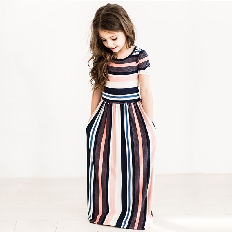 Compre Meninas Verão Vestido Listrado Princesa Cores Listradas Manga Curta Longo Plissado Vestidos Crianças Crianças Tornozelo Comprimento Vestido Para 1 10 Anos De Idade De Rain1222, $59,5 | Pt.Dhgate.Com