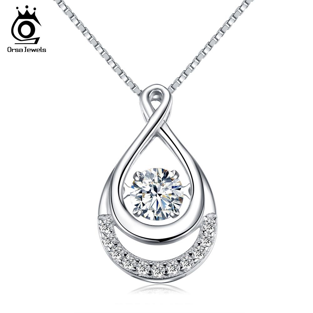 Whole Orsa Jewels Solid 925 Silver Women Necklaces Double Whole Orsa Jewels Solid 925 Silver Women Necklaces Double Infinity Pedants With Movable Crystal Eternity Jewelry Sn50 Diamond Pendants Round