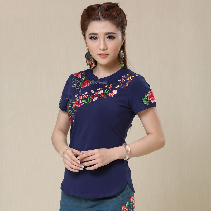 2017 Summer New Ethnic Tunic T Shirt Women Tops Soft Casual Embroidery
