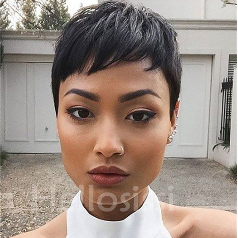 Human None Lace Glueless Wig Very Short Wig Natural Black Celebrity