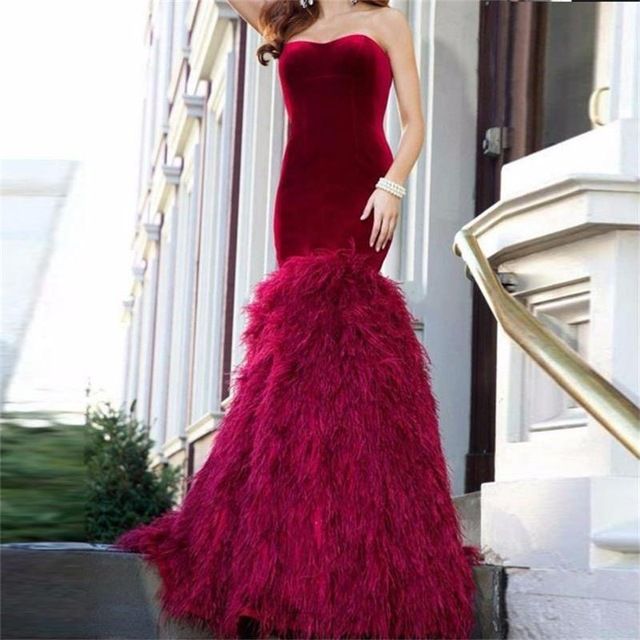 Ostrich Feathers Mermaid Evening Dress 