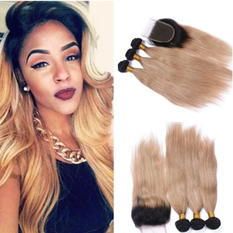 1b 27 Honey Blonde Straight Hair Dark Roots Brown Blonde Hair