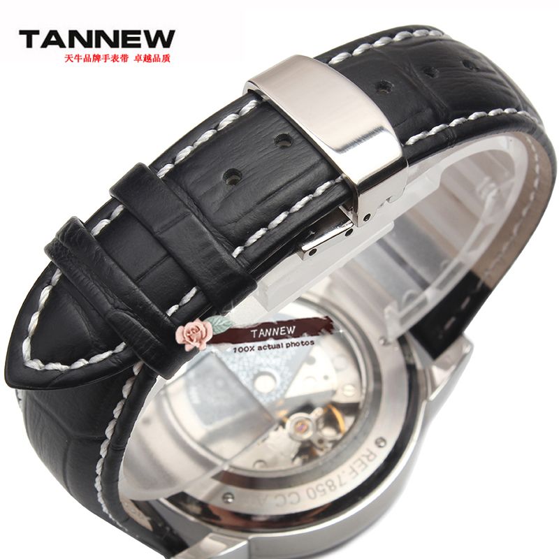 Wholesale 18mm 19mm 20mm 21mm 22mm Men&#39;S Watch With A Black Leather Strap Butterfly Deployment ...