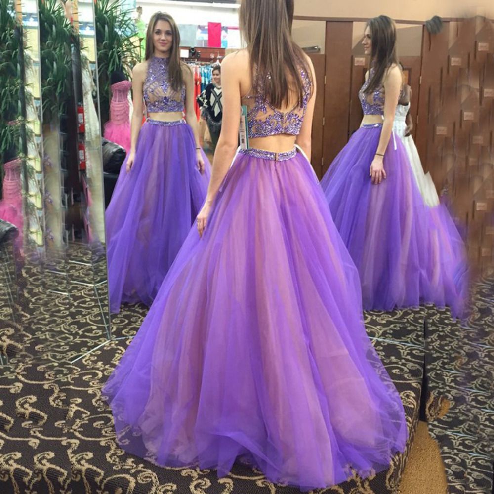 purple two piece dress