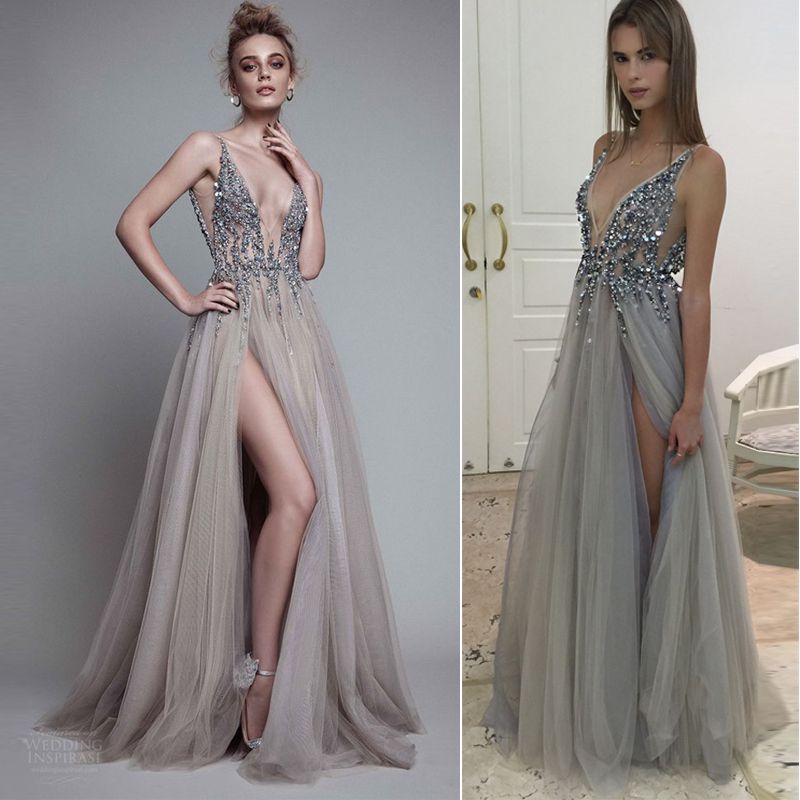 v neck prom dresses a line high slit tulle sequins beading evening v neck prom dresses a line high slit tulle sequins beading evening