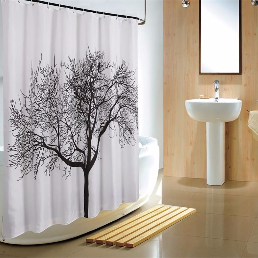 2018 180 180cm Bathroom Shower Curtain Black Tree Design Polyester 2018 180 180cm Bathroom Shower Curtain Black Tree Design Polyester Home Waterproof Fabric Bath With Hooks From