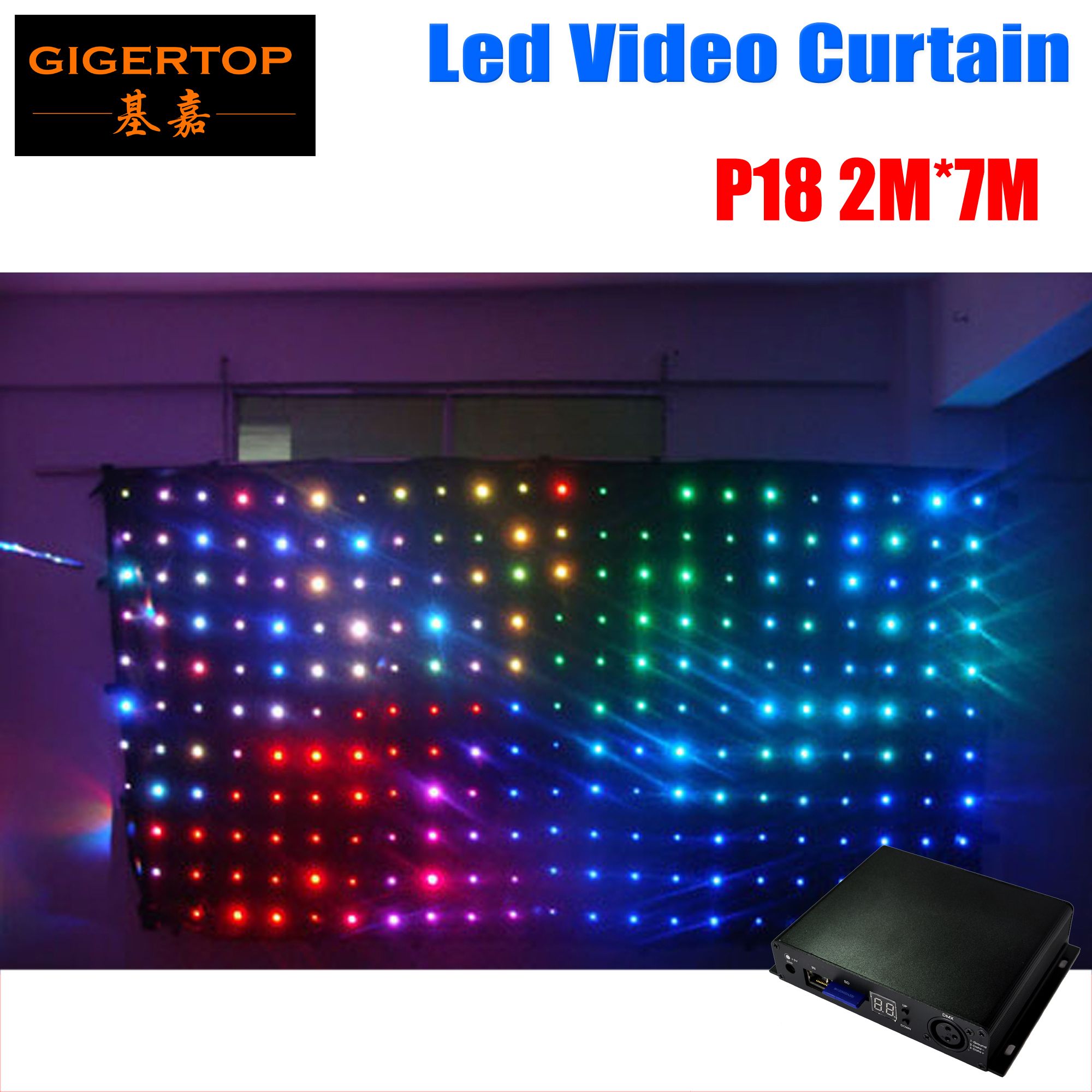 P18 2m 7m Fire Proof Led Video Curtain With On Off Line Controller
