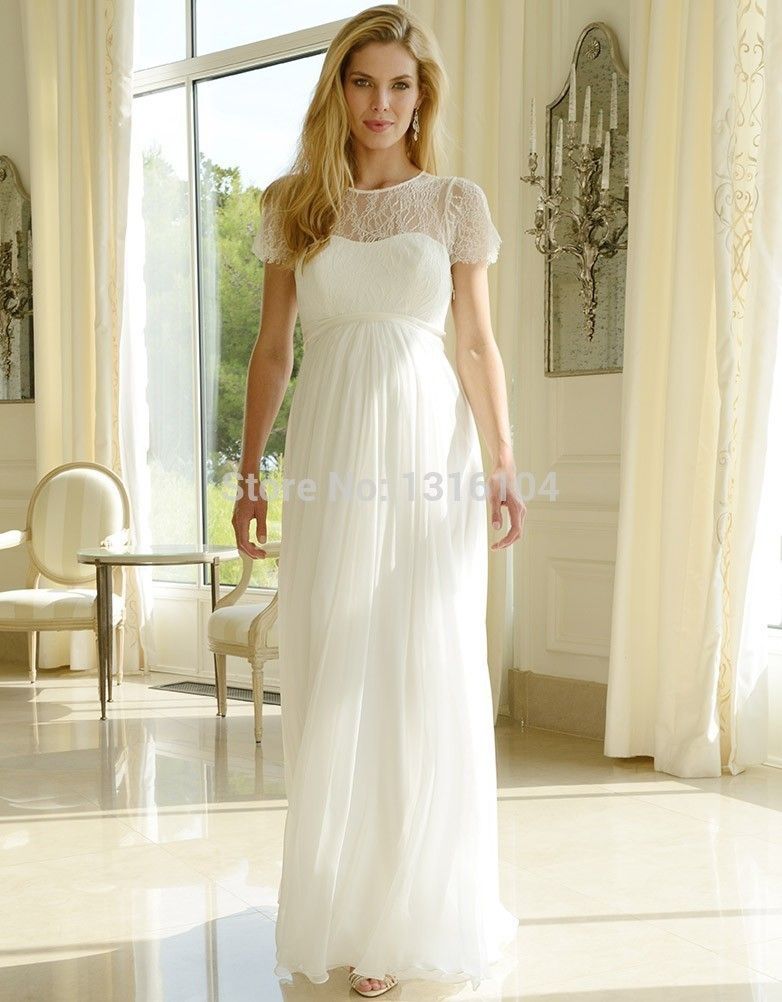 Discount Cheap Modest Long Lace Chiffon Maternity Wedding Dresses