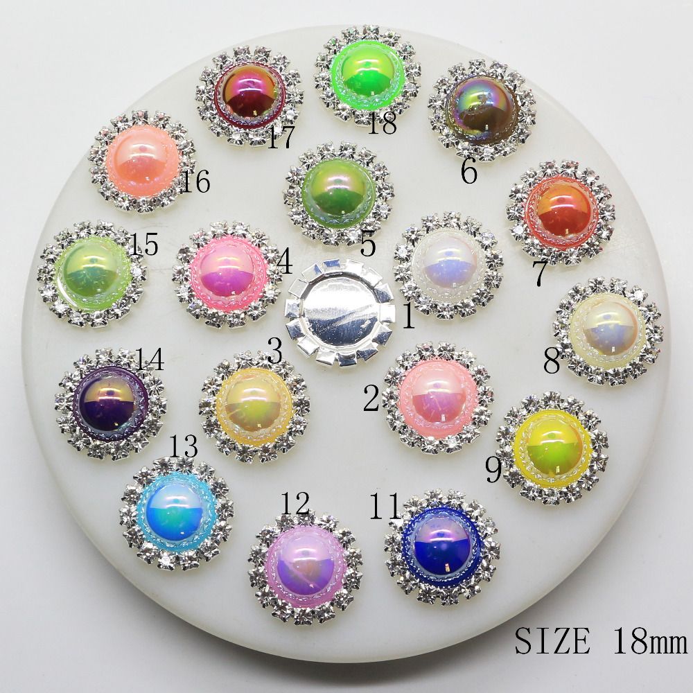 18mm Round Metal Crystal Rhinestone Button With Pearl Center