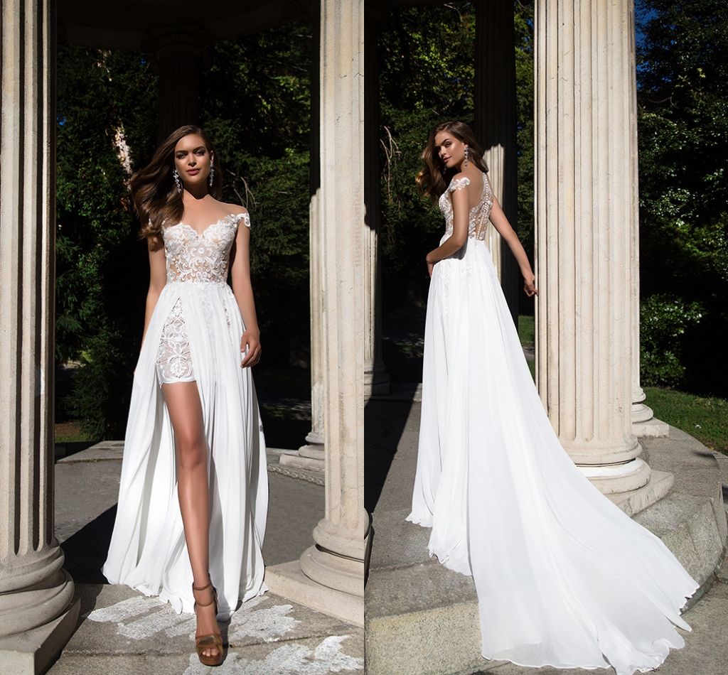 wedding dress with shoulder train