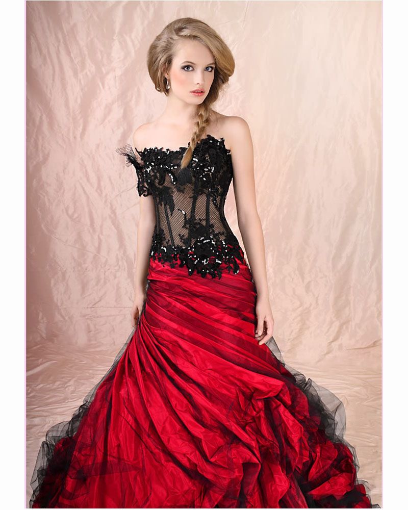 Red And Black Mermaid Wedding Dresses 2017 Newest Organza