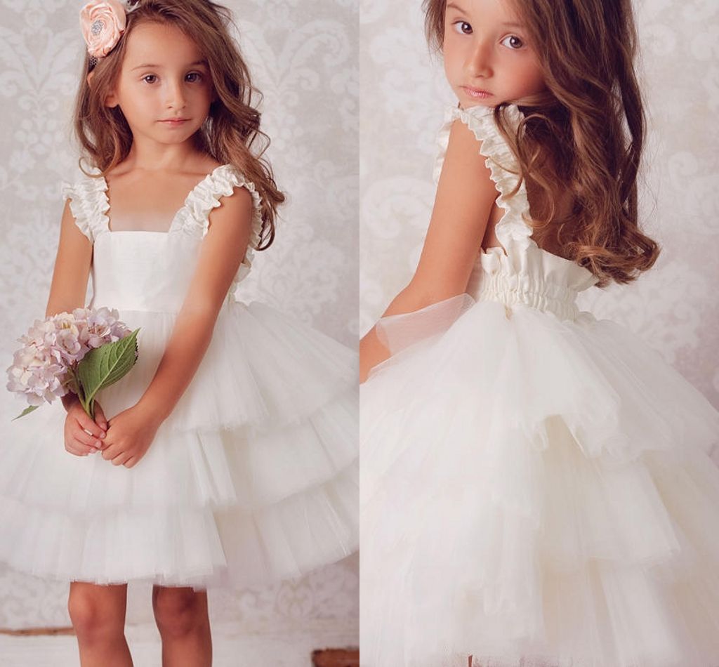 Cute Short Flower Girls Dress For Wedding Straps Kids Flower Girl Dress ...