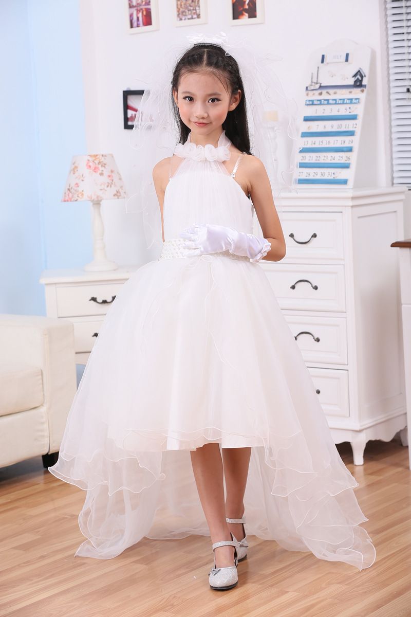 Flower Girls Dresses For Weddings Pretty Formal Halter Elegant Baby Girl Cute Asymmetric