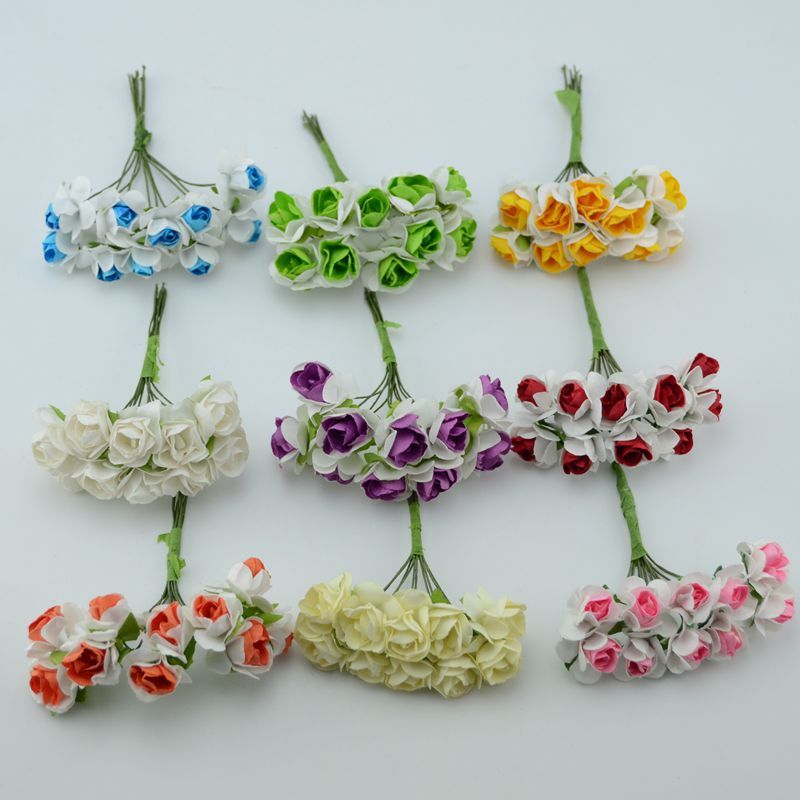 Wholesale 10pcs Artificial Small Paper Rose Flowers Diy Handmade Clothes Hat Decorative Flower Wreath