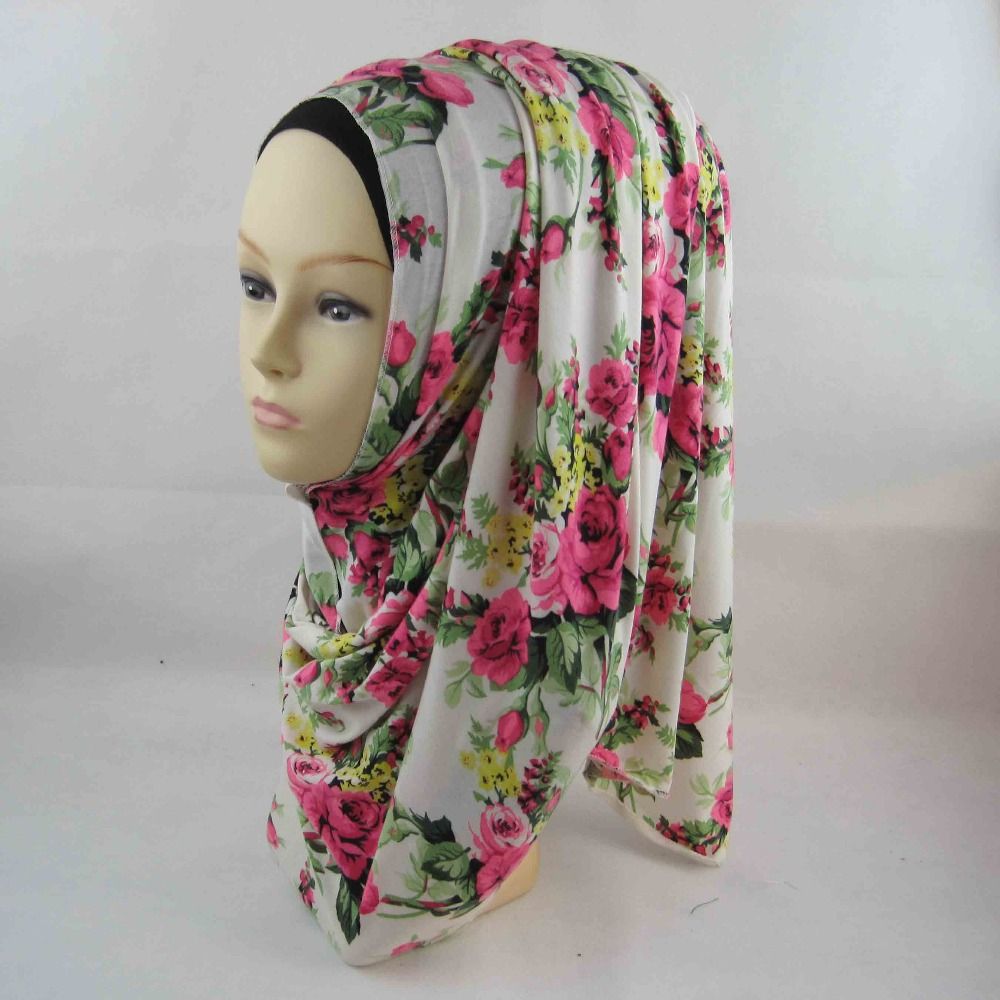Wholesale-Muslim Floral Hijabs Fashion Jersey Cotton Headband Floral