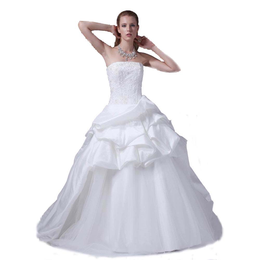 Luxury Bride Ball Gown Wedding Dress White Strapless Court Train