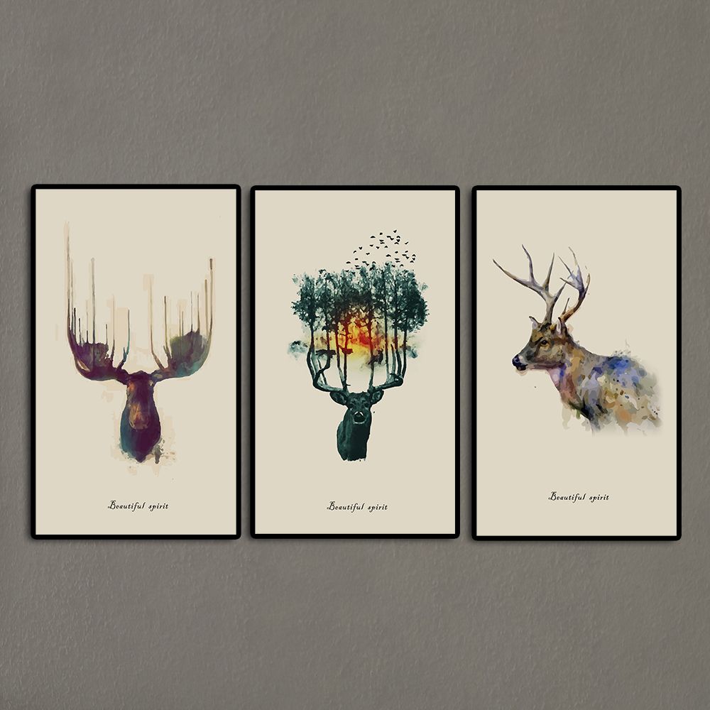 2017 3 Panels Triptych Watercolor Animal Beautiful Deer Art Prints with Amazing deer and elk home decor – Perfect Image Reference