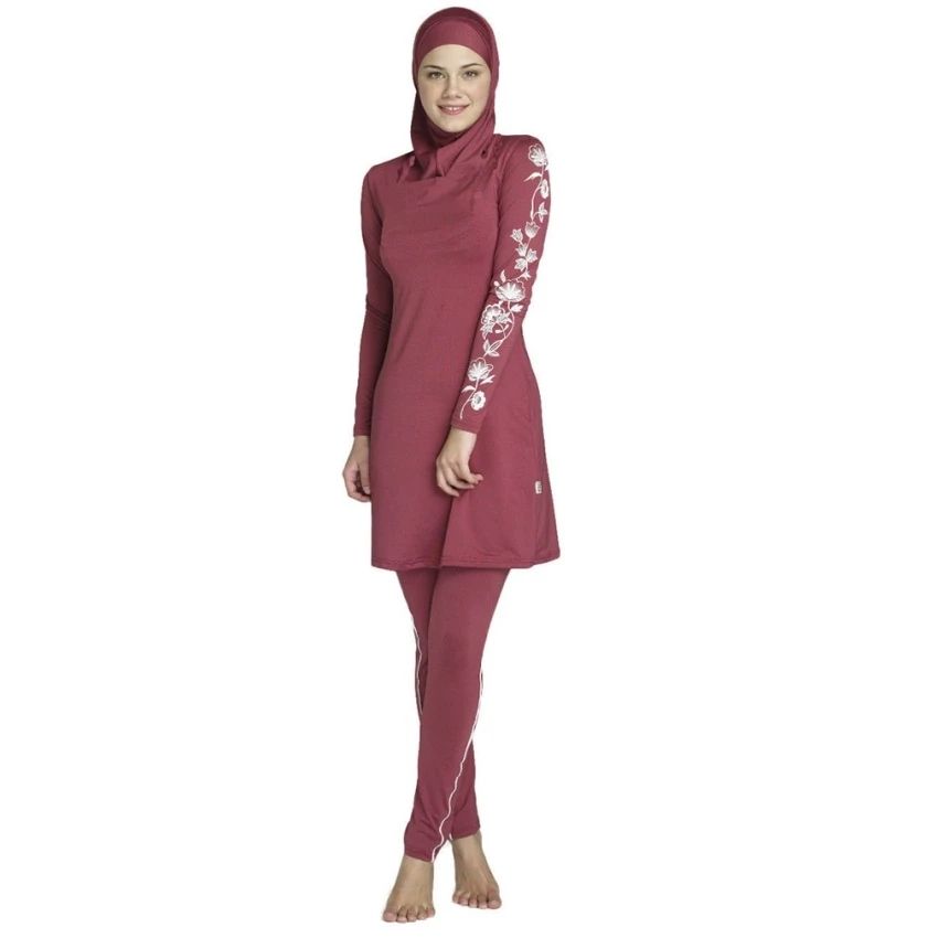 Women's Full Coverage Burkini Swimsuit – Modest Islamic Swimwear With Hijab, UPF 50+ & Floral Print