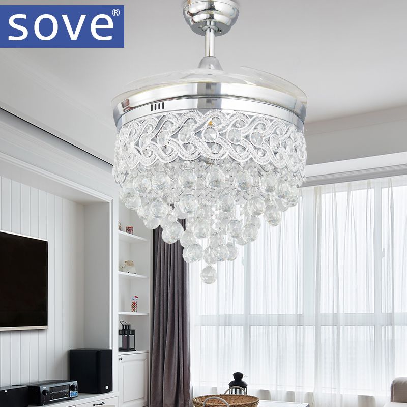 2019 Sove Modern Led Chrome Crystal Ceiling Fan With Lights Bedroom 2019 Sove Modern Led Chrome Crystal Ceiling Fan With Lights Bedroom Living Room Folding Remote Control Decorative Home Lamp From I