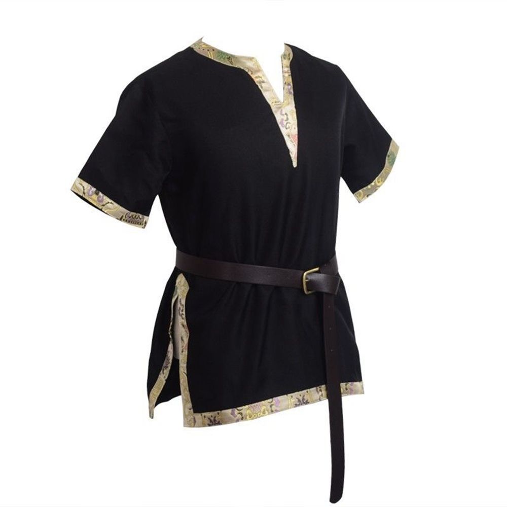 Vintage Men Medieval Tunic T Shirt With Belt Tops High Quality