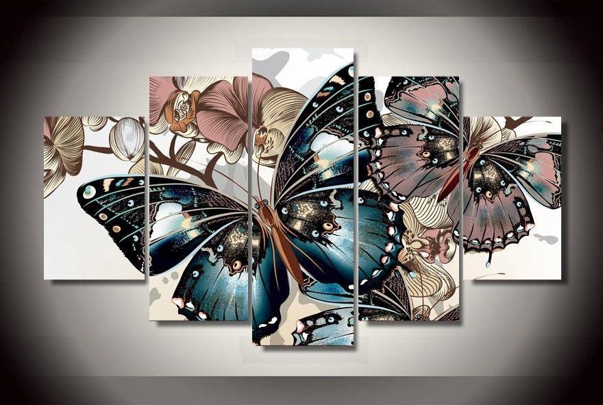 2019 Canvas Wall Art Modern Butterflies And Flowers Wall Painting Flower Home Art Picture Paint