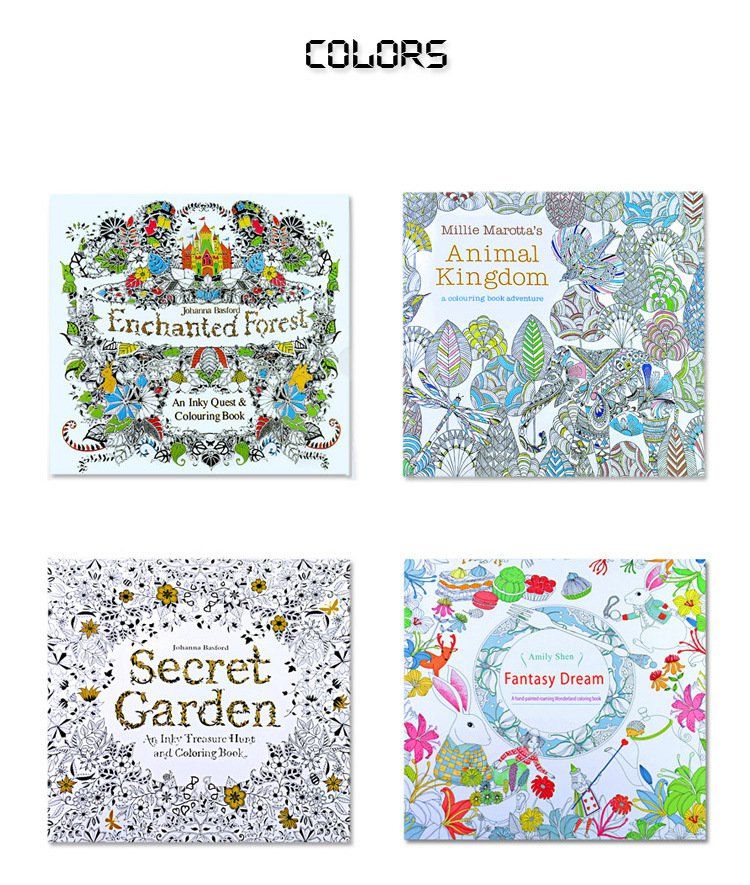 New Coloring Books 4 Designs Secret Garden Animal Kingdom Fantasy Dream Enchanted Forest 24 Pages Kids Adult Painting Colouring In Book