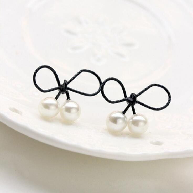 Fashion Jewelry bowknot pearl earring stud sweet pearl studs women girls earring for party ear accessories