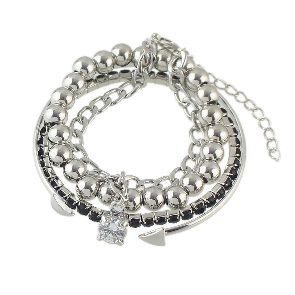 Punk Rock Style Silver Color Chain With Rhinestone Beads Bracelets Cuff