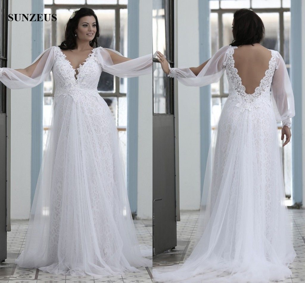 Straight V Neck Plus Size Wedding Dresses For Big Women Sexy