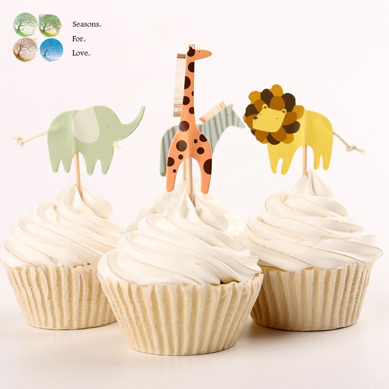 2019 Wholesale Cupcake Toppers Cake Picks Cute Print Animal Elephant