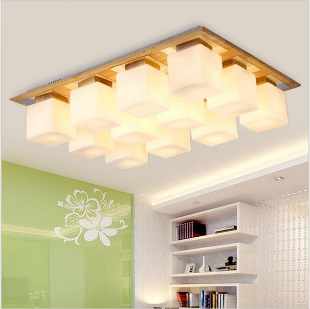 2018 Glass Shade Wood Led Ceiling Lighting Square Light 4 6 2018 Glass Shade Wood Led Ceiling Lighting Square Light 4 6 9 12 Heads Living Room Bedroom Flush Mount Lights Fixture From Zidoneled